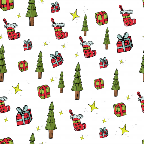 Christmas pattern with gifts and Christmas trees