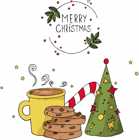 Christmas set, cocoa, Christmas tree, cookies