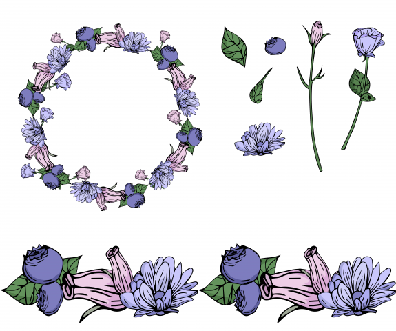 flowers and blueberries