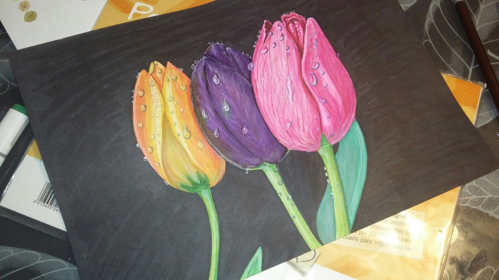 Тюльпаны, спиртовые маркеры