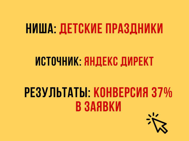 Яндекс Директ - конверсия 37% в заявки детские праздники