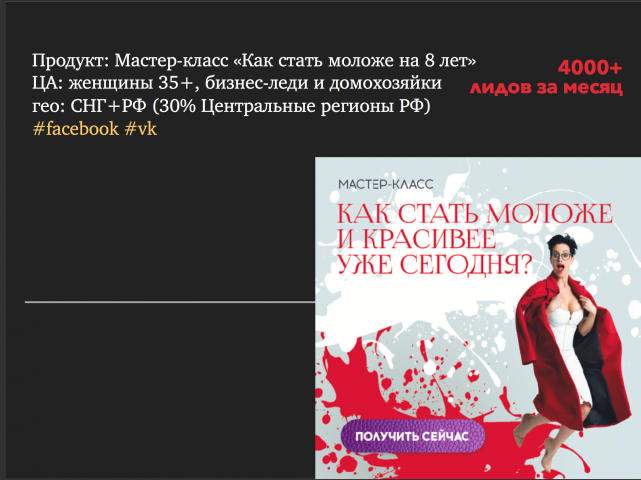 Лидогенерация для онлайн-курса "Как стать моложе на 8 лет"