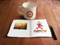 Логотип и персонаж сети торговых точек кофе с собой "CoffeeCup"