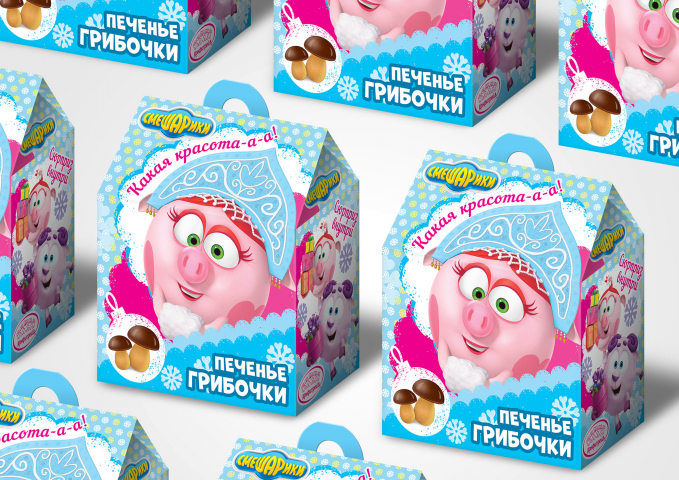 Упаковка для печенья "грибочки" в лицензионном гайде Смешарики