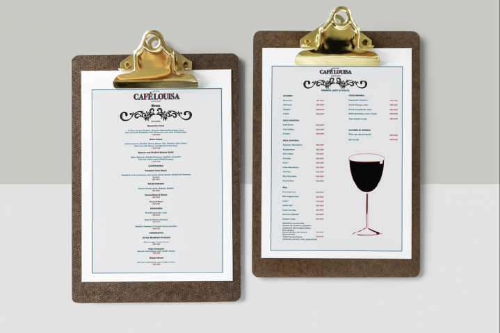 Menu for cafe