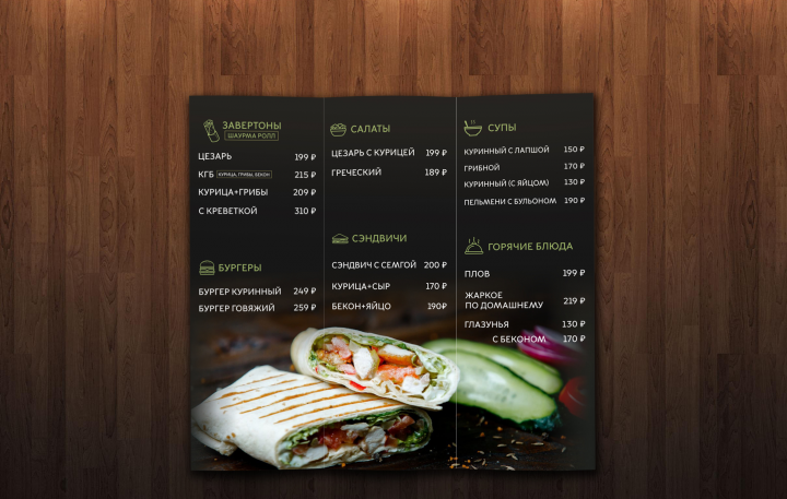 Меню для небольшого кафе
