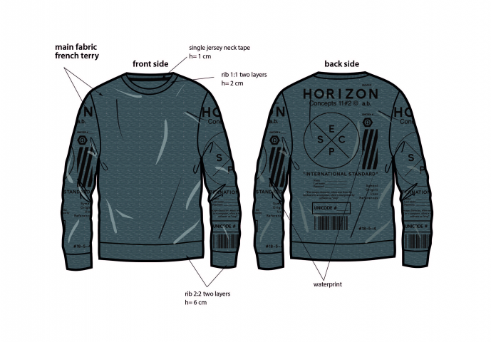 Векторный технический эскиз свитшота с принтом
