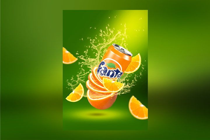 Design of advertising banner Fanta orange.  Рекламный баннер.