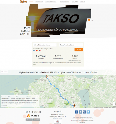 Сайт службы такси «Bongo Takso»