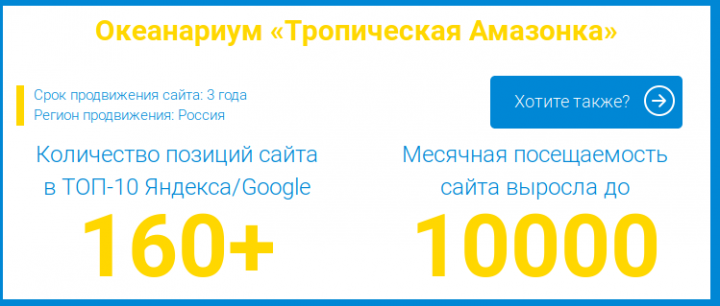 Продвижение сайта для океанариума Тропиская амазонка