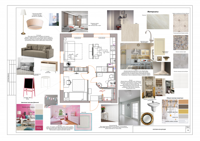 Коллаж-концепт к проекту квартиры с элементами неоклассики