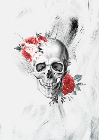 Collage Art/ Skull with flower/ Print for T-shirt