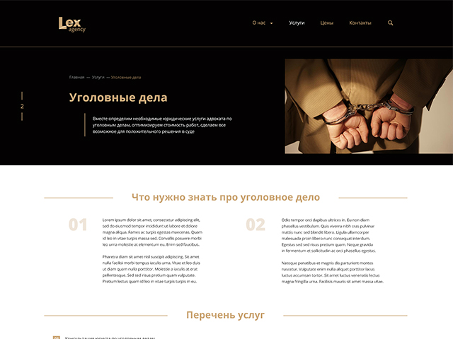 Внутренняя страница сайта для Lex agency