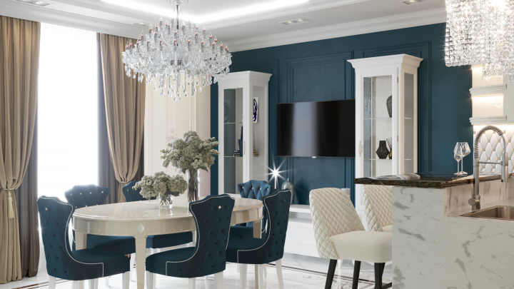 Дизайн кухни в частном доме в стиле Неоклассика