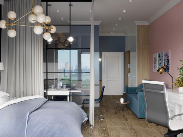 Дизайн студии 28 кв.м ЖК "Парад Планет"