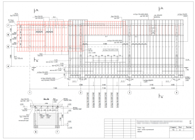 Проект юг28. Павильон. Схема стропильной фермы