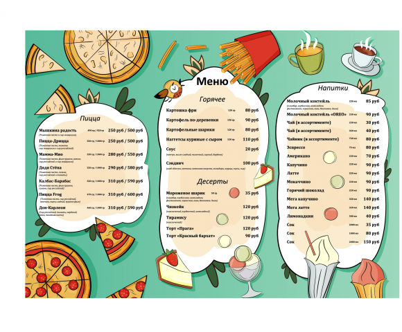 Дизайн меню для детского кафе