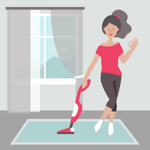 Girl with vacuum cleaner
