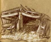 Старая дровница (пастельные карандаши)