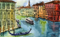 Большой Канал (акварель, гелевая ручка)