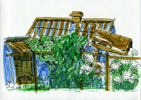 Домик с гортензиями (фломастеры, лайнер)