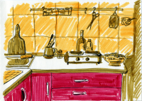 зарисовка кухни (фломастеры, лайнер)