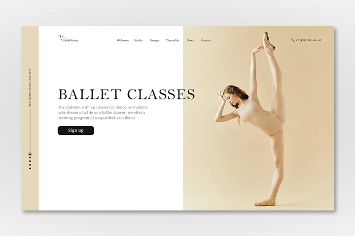 Дизайн сайта для балетной школы Ballet classes