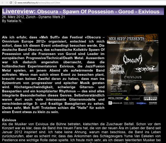 Музыкальный обзор (перевод с русского). Группа Obscura