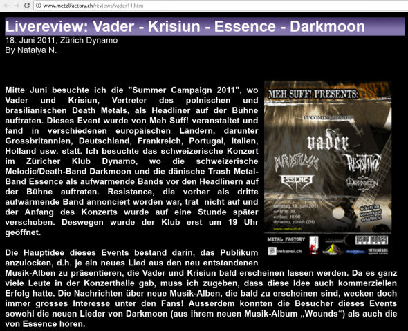 Музыкальный обзор (перевод с русского). Группа Vader