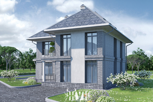 Коттедж из керам. блоков. Отделка фасада облицовочным кирпичом.