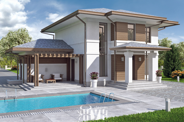 Коттедж с бассейном в стиле Райта