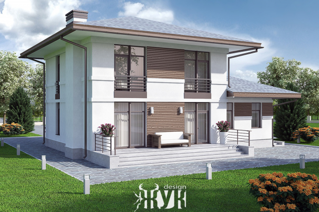 Коттедж с бассейном в стиле Райта