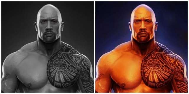 Окрашивание чёрно-белых фото: The Rock