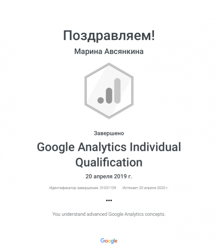 Сертификат Google Analytics