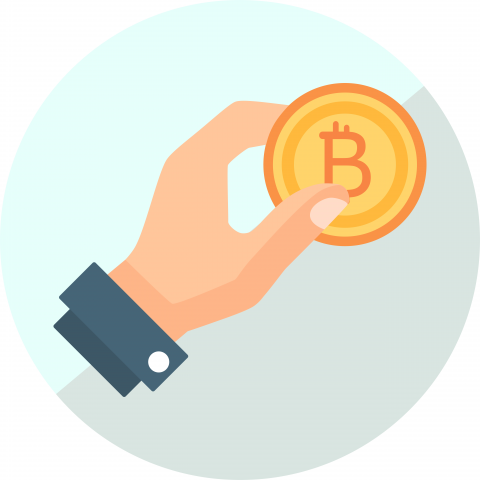 Иконка руки с монетой биткоина