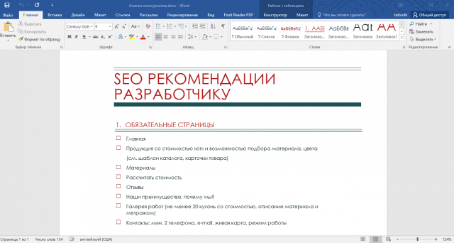 Анализ конкурентов - SEO рекомендации