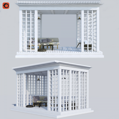 3d моделирование перголы с садовой мебелью
