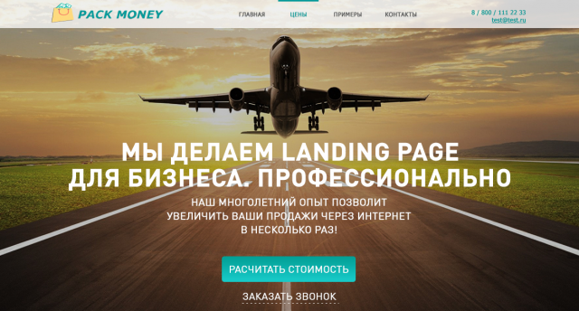 Пример главного экрана Landing page