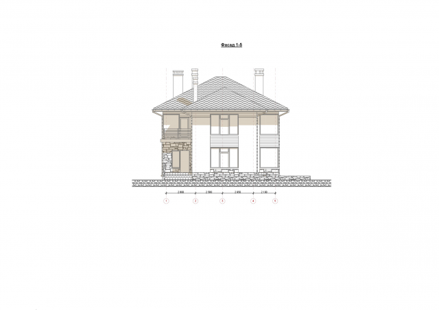 Фасад отрисованного дома в ArchiCAD