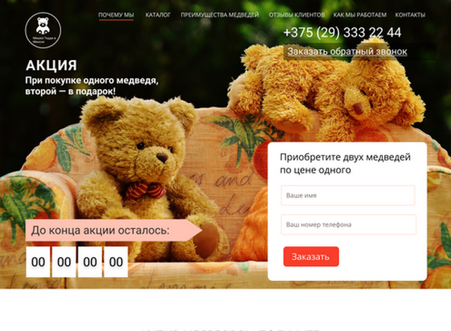 Лендинг по продаже плюшевых медведей «Тедди»