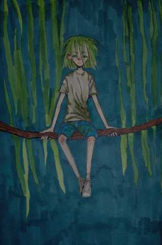 болотный мальчик с зелёными волосами