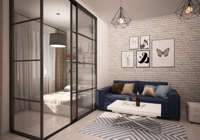 Скандинавский LOFT в 1-комнатной квартире.