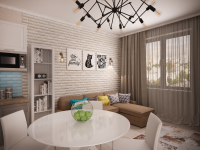 Кухня-гостинная в трехкомнатной квартире. ЖК Водный