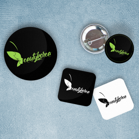 Sticker and badge on a pin for Beautykorea