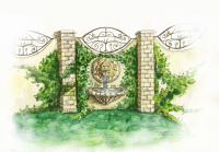 Иллюстрация фонтана в саду