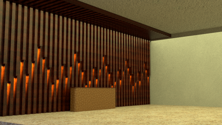 Визуализация стены с декоративными рейками и освещением