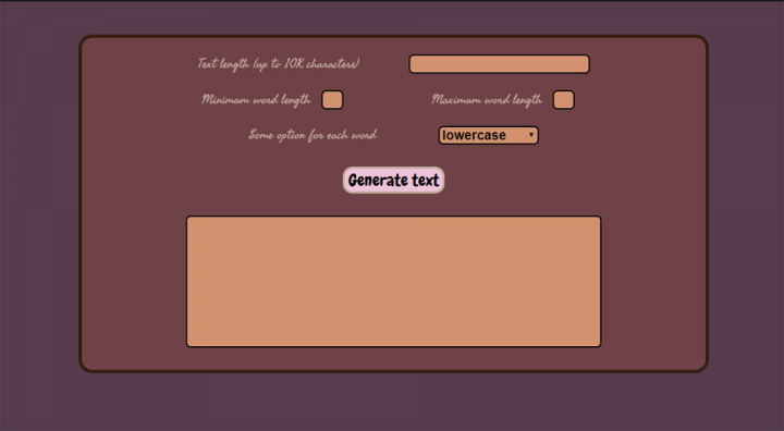 Генератор случайного текста из латинских букв