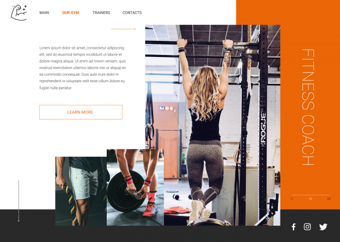 Главный экран фитнес клуба «Fitness coach» 2 варианта
