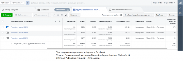Реклама Instagram Facebook - Перманентный макияж (гео. Лондон)