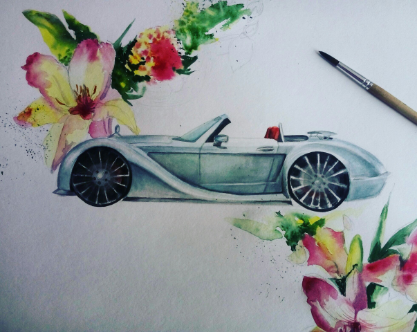Акварель.Retro car